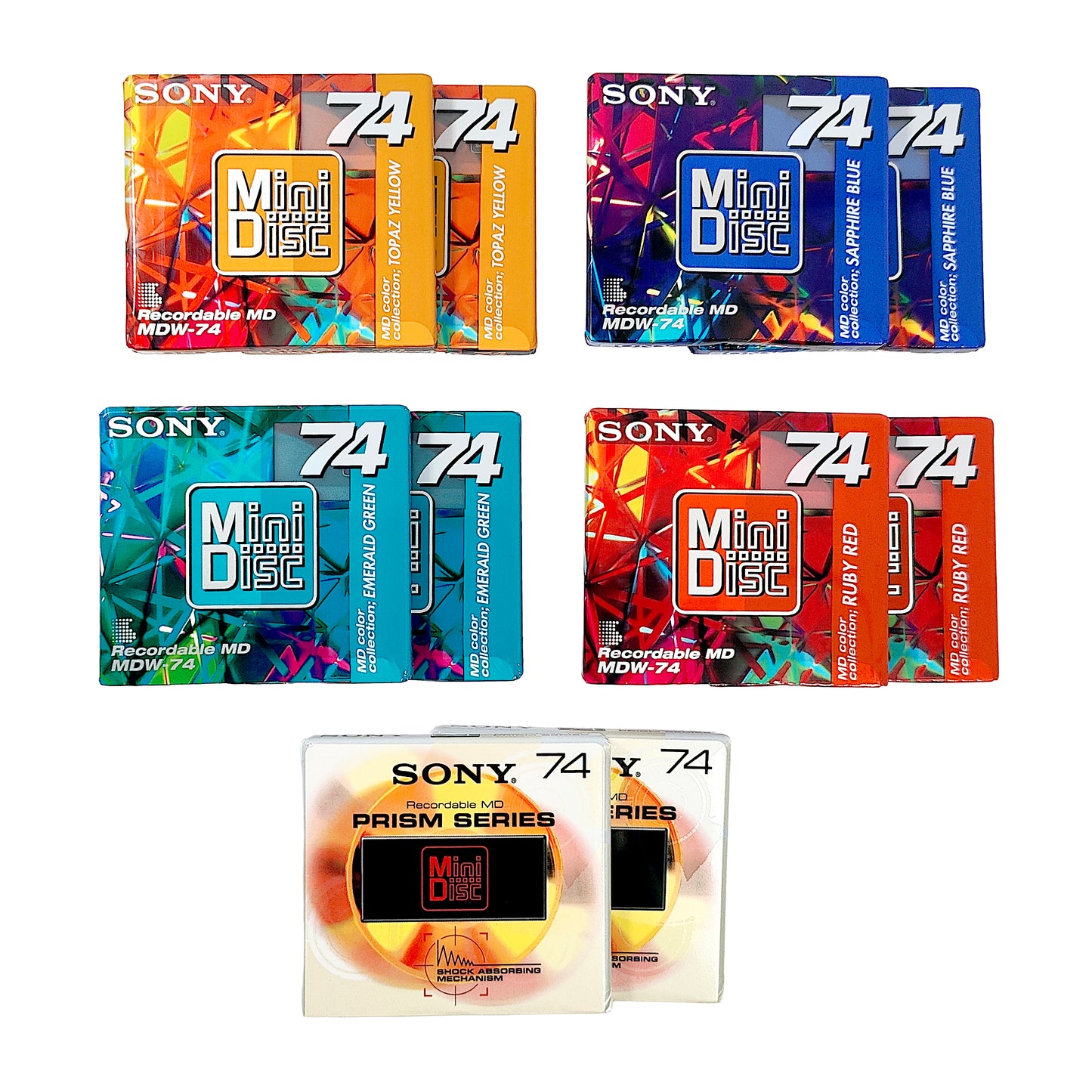 Sony Color Collection & Prism 74 Minute MiniDiscs + Sony Storage Case
