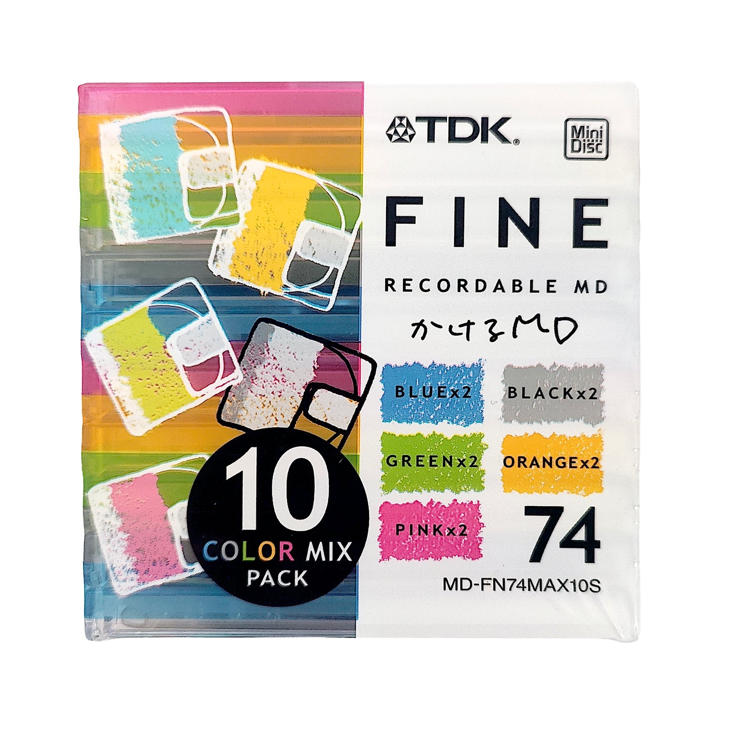 TDK Fine Color Mix 74 Minute MiniDisc 10 Pack