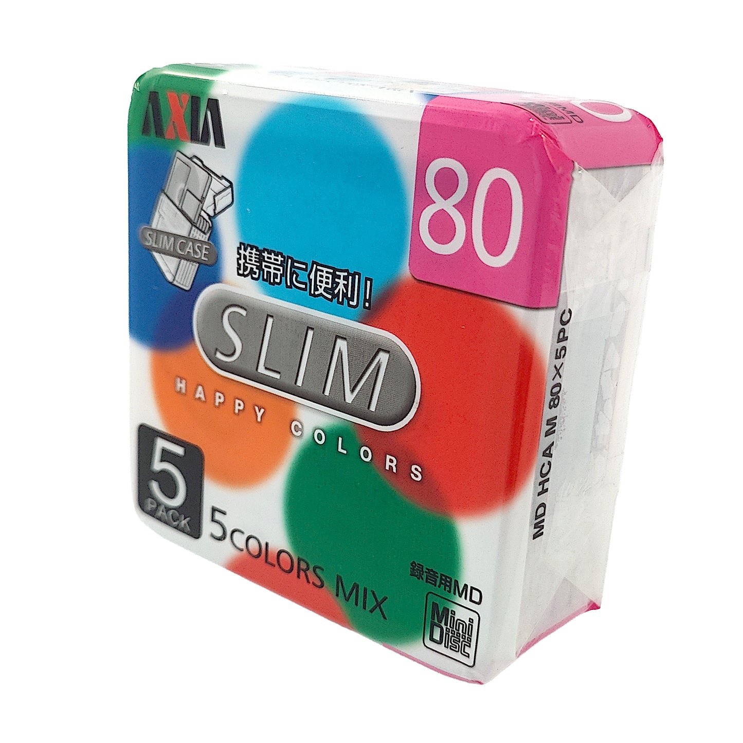 Axia Happy Colors Slim 80 Minute MiniDisc 5 Pack