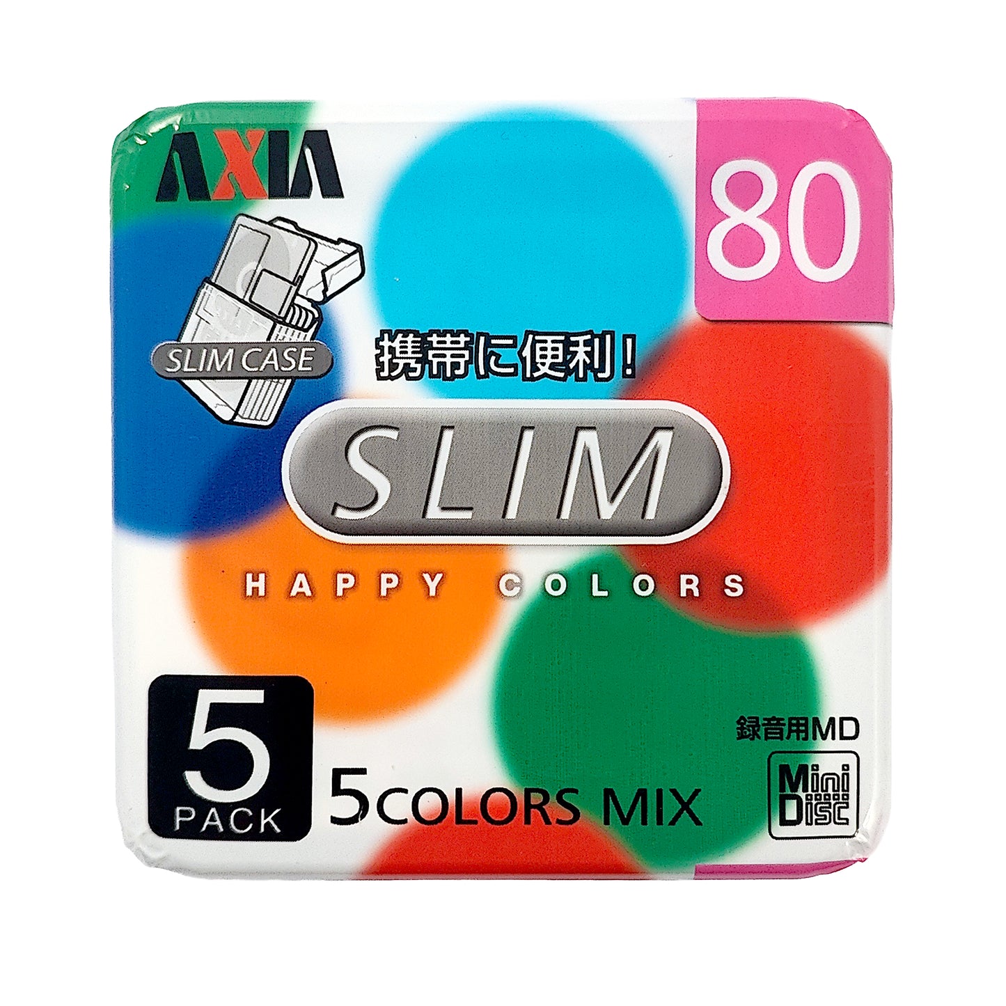 Axia Happy Colors Slim 80 Minute MiniDisc 5 Pack