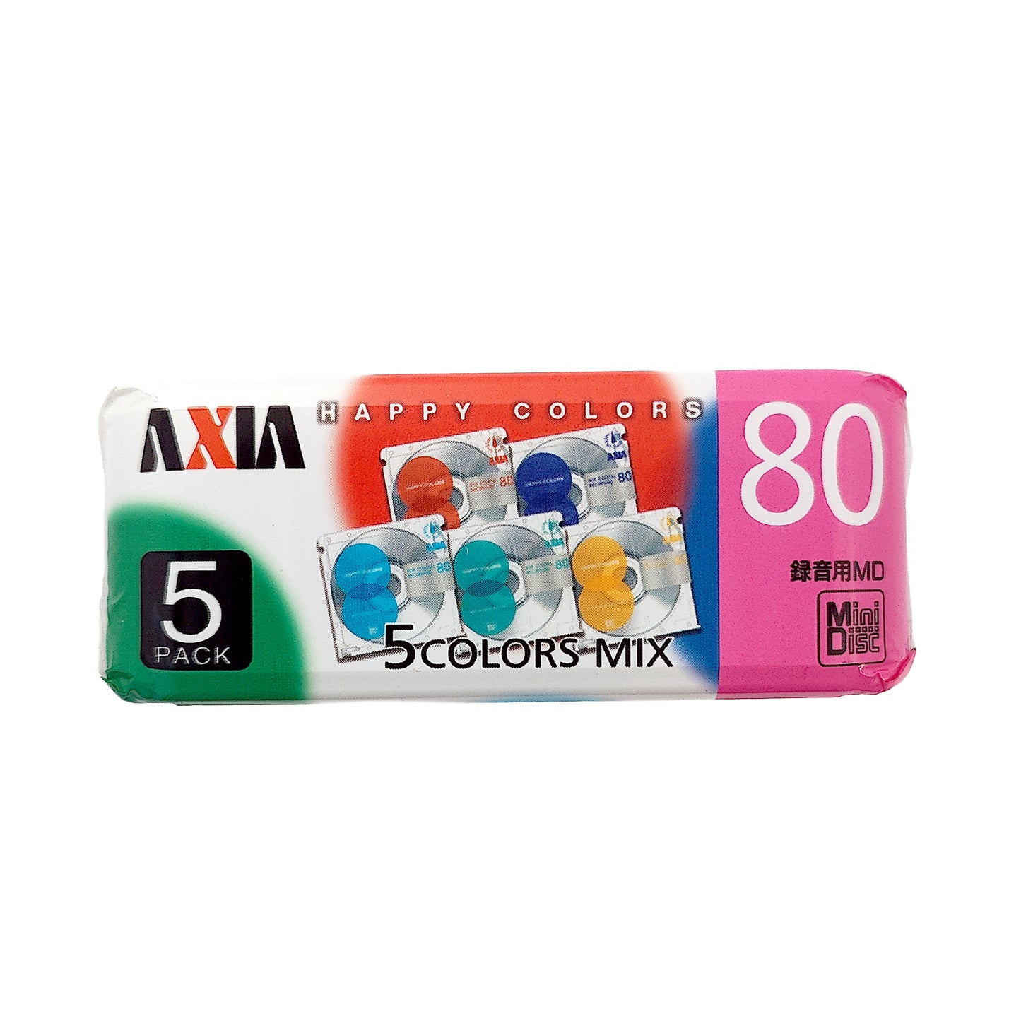 Axia Happy Colors Slim 80 Minute MiniDisc 5 Pack