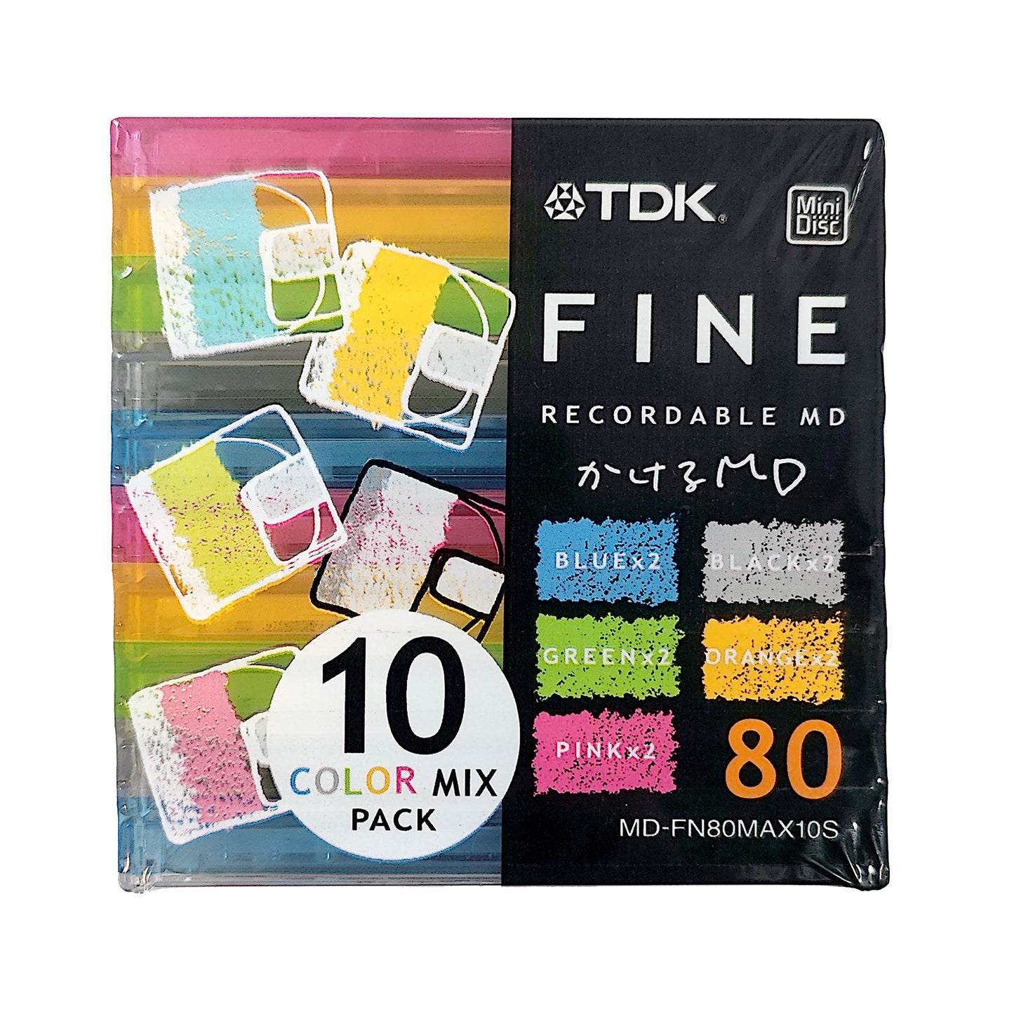 TDK Fine Color Mix 80 Minute MiniDisc 10 Pack