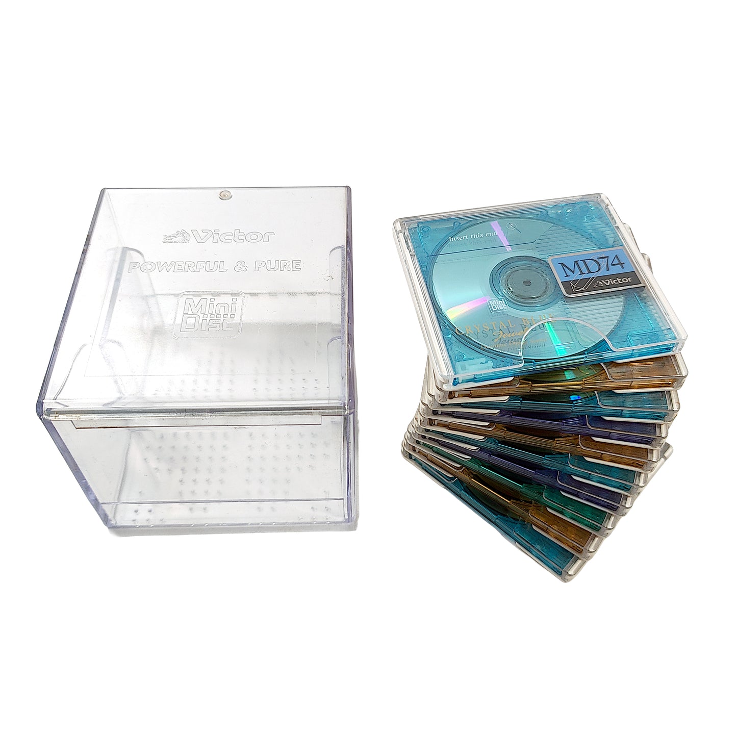 Victor Crystal Colors 74 Minute MiniDiscs + Victor MD Storage Case