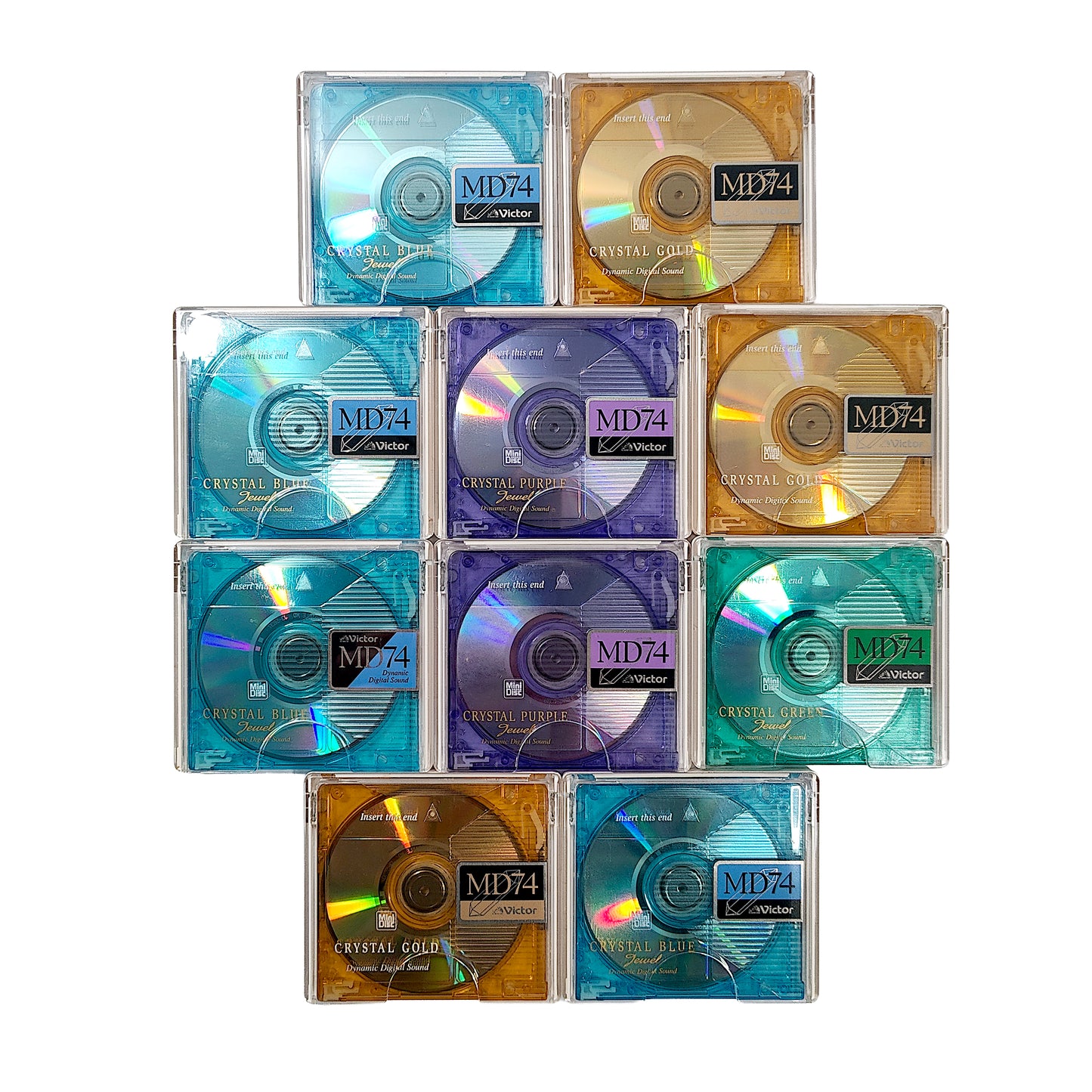 Victor Crystal Colors 74 Minute MiniDiscs + Victor MD Storage Case
