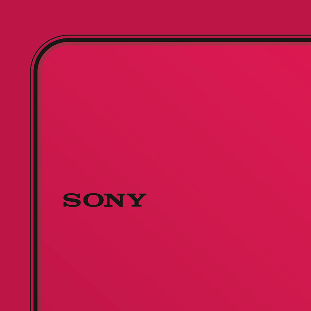 An original Sony MZ-E630 MiniDisc player poster design - a minimal illustration of Sony's iconic MZ-E630 MD player in the red colour way, on a clean red background.